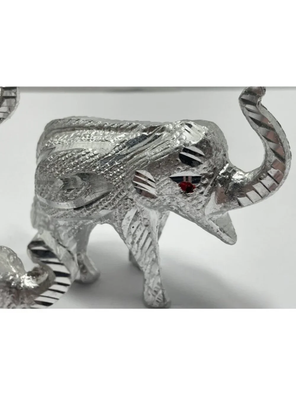 Vintage 3 Small Silver Elephants - possibly Aluminum - no makers mark - trunk up